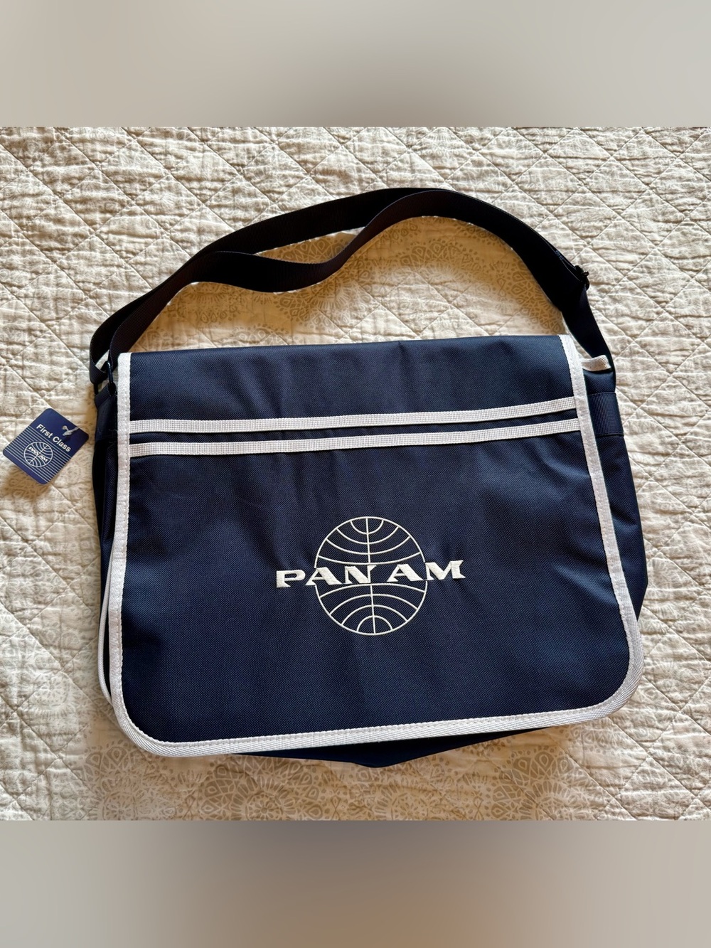 Pan Am Navy Messenger Bag with White Trim